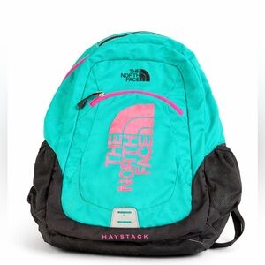 The North Face Haystack Backpack Teal w/ Pink Logo School Travel Bag